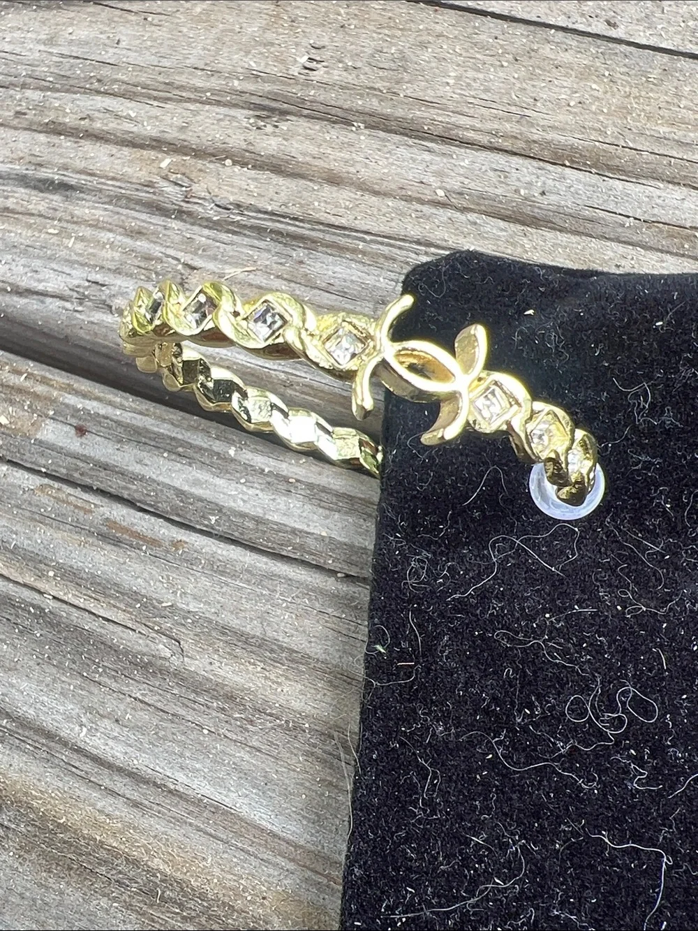 CHANEL Gold-Tone Hoop Earrings with Crystal Accents - Picture 12 of 14